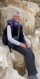 Joyce perching on a pyramid in Egypt